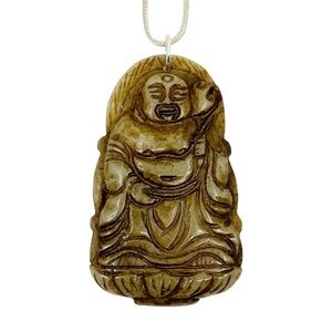 Sterling silver carved Buddha jadeite pendant - GM503